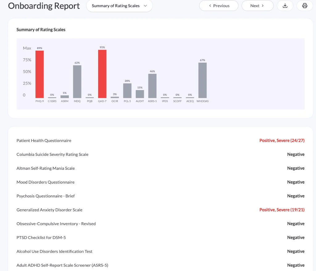 Clinical screening interface